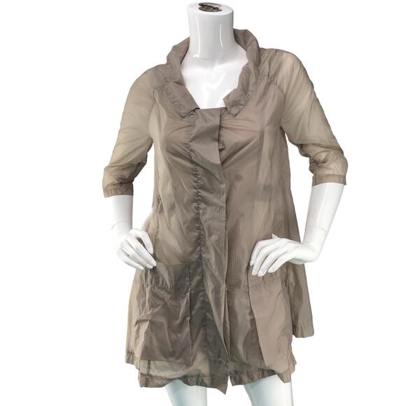 12 One Womens Size M Sheer Parachute Jacket Beige Snap Front Art to Wear Piece - Picture 1 of 16